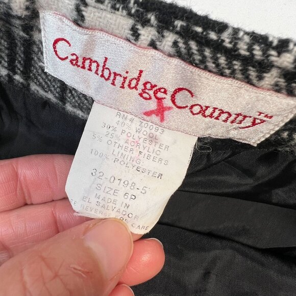 Vintage Cambridge Country Wool Plaid Wrap Skirt FringeTrim Maxi Black White 6P - Picture 2 of 7